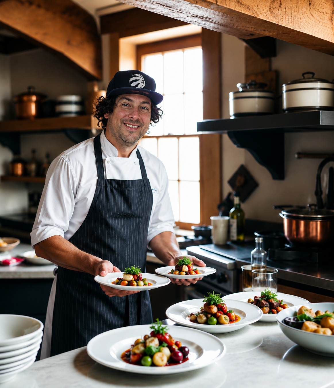 Chef John plating a dish in the Cottage Country Catering kitchen